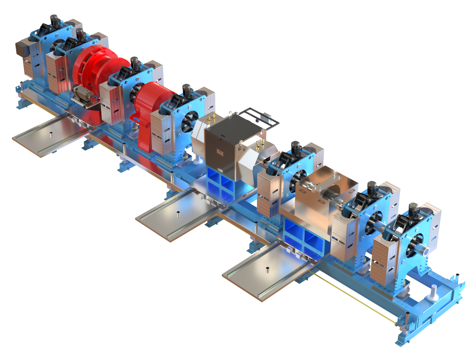 The OCTGComplete is a multimodality system designed to test at API 5CT standards for OCTG pipe. The system included phased array rotary equipment, ultrasonic rotary equipment, and magnetic flux leakage test heads for defect detection. 