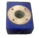 blue encircling eddy current coil for testing of small diameter wire, bar, or tube. Used with eddy current electronics or machines for surface defect detection